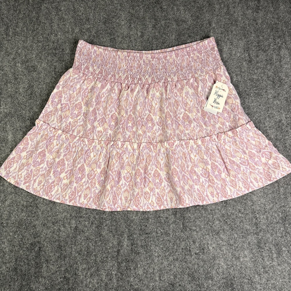 Hippie Rose Tiered Smocked-Waist Femme Skirt Juniors XL Lilac Ikat